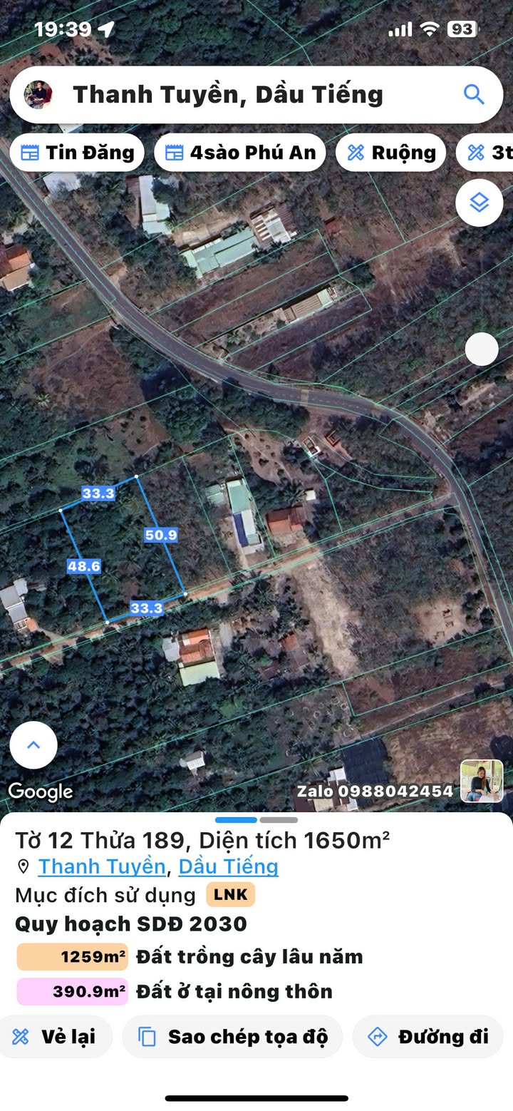 Đất vườn Tây Nam, Dầu Tiếng, Bình Dương 1650m² giá 3.5 tỷ - Tiềm năng phát triển cao!