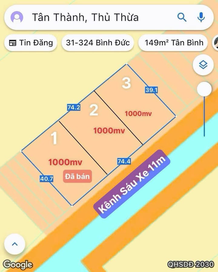 Đất vườn Tân Thành, Thủ Thừa 1000m² giá chỉ 650 triệu - Cơ hội đầu tư hấp dẫn!