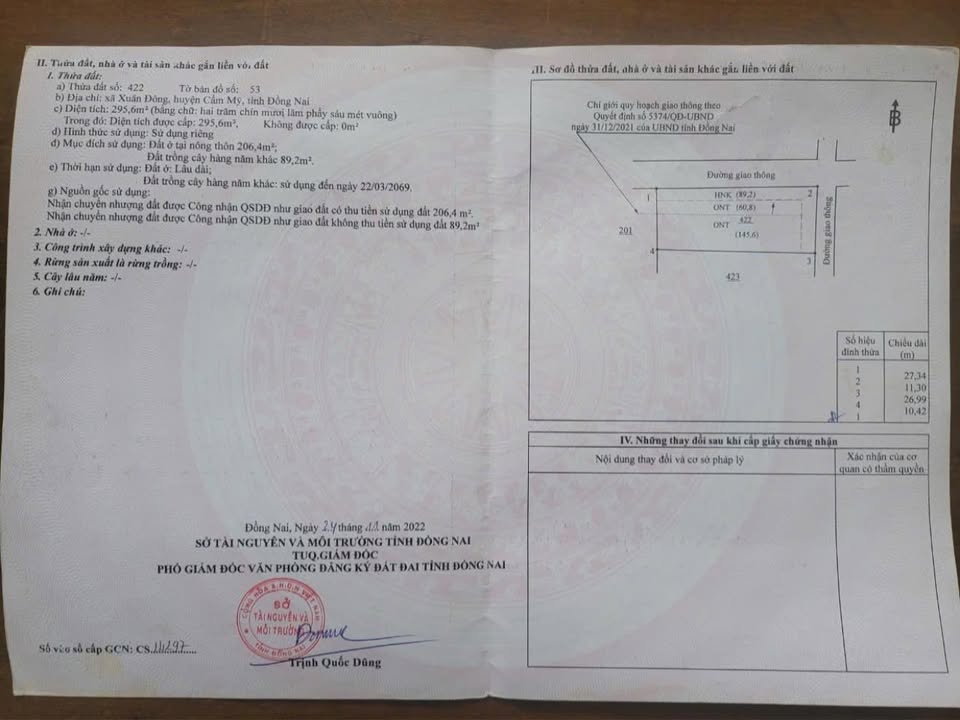 Đất nền Cẩm Mỹ Đồng Nai 297m² giá 900 triệu - Cơ hội đầu tư tuyệt vời!