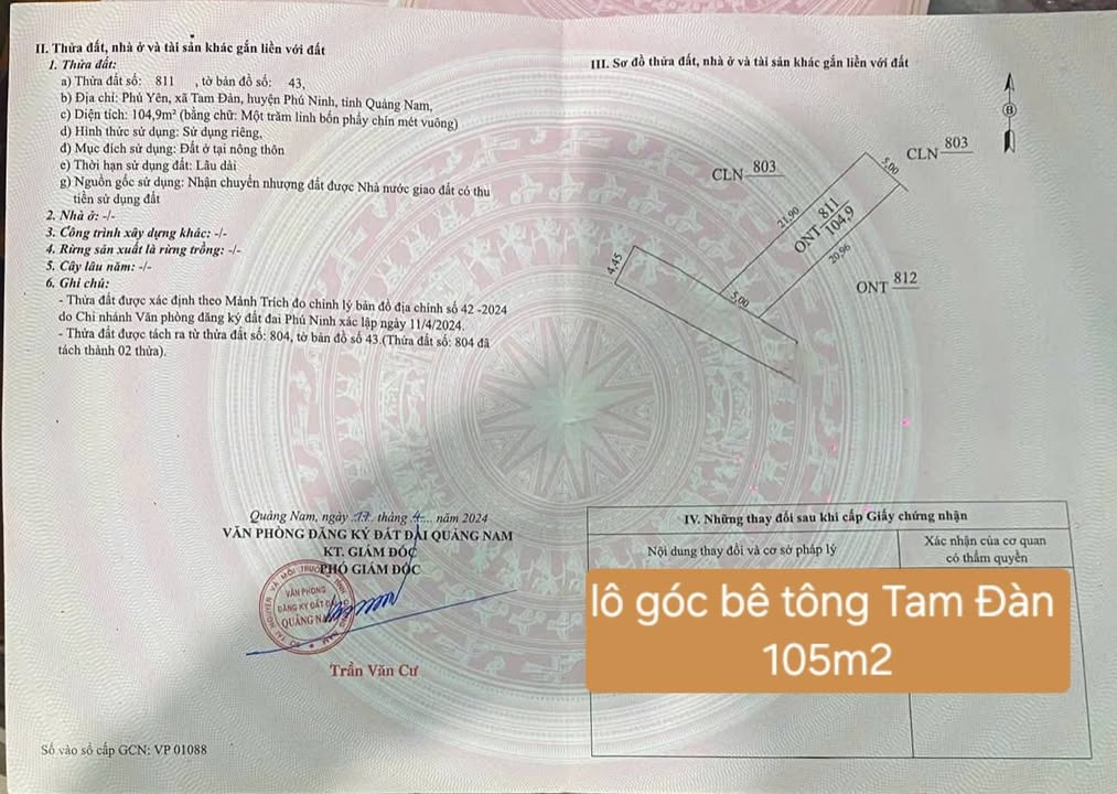 Đất nền Tam Đàn 105m² giá 500 triệu - Khu vực cao ráo, tiện ích đầy đủ!