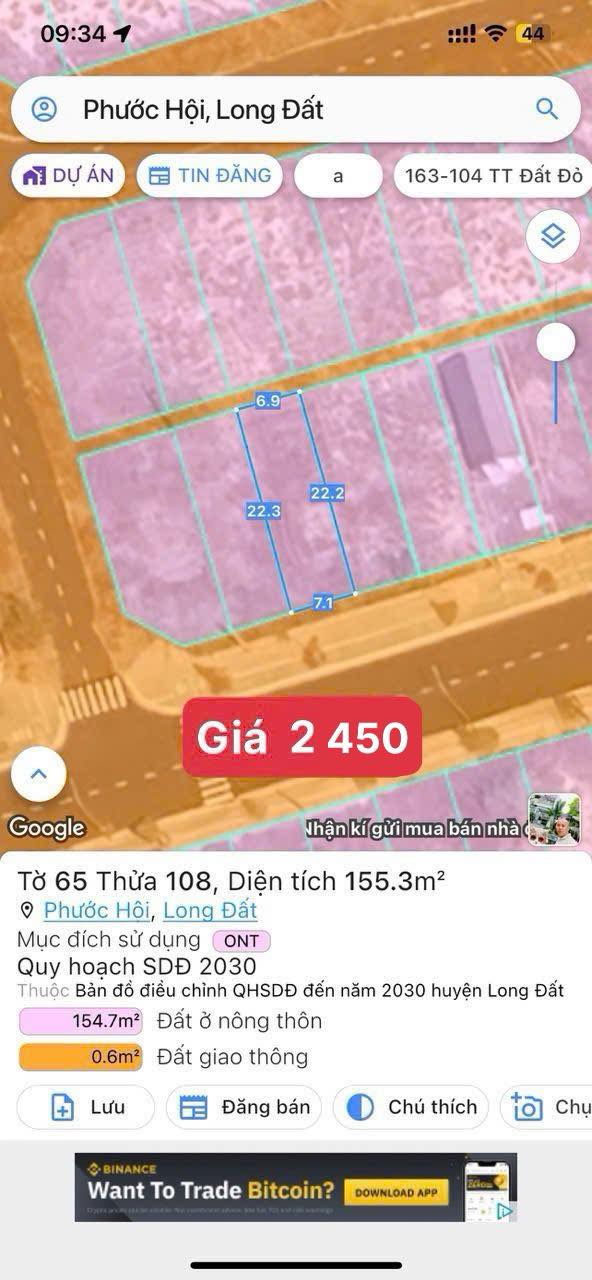 Đất nền Phước Hải 154m² giá 2.45 tỷ - Hướng Đông mát mẻ gần biển!