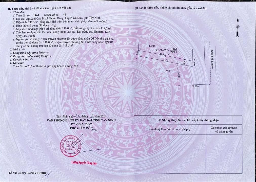 Đất mặt tiền đường 782, xã Phước Đông, huyện Gò Dầu, 130m² giá chỉ 1.99 tỷ - Cơ hội đầu tư tuyệt vời!