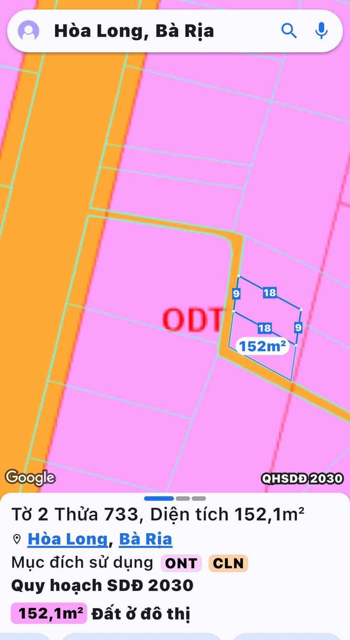 Lô đất thổ cư 162m² tại Hòa Long, Bà Rịa - Vũng Tàu giá 1.45 tỷ - Cơ hội đầu tư hấp dẫn!
