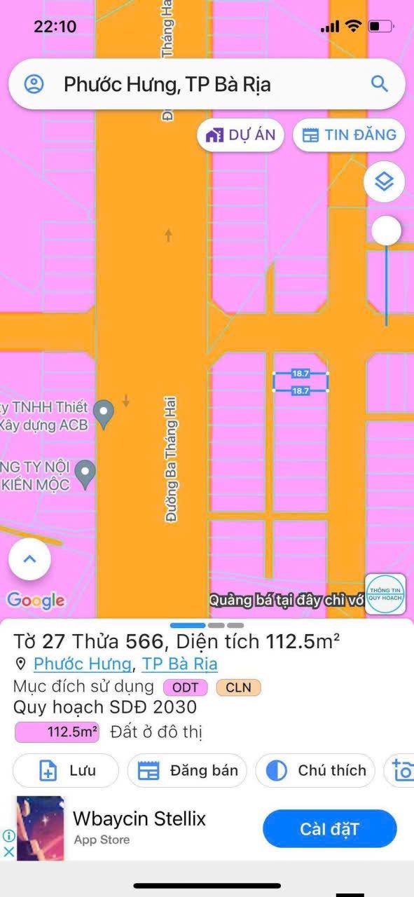 Lô đất 112.5m² đường 3 Tháng 2, Phước Hưng - Sổ hồng riêng, giá tốt!