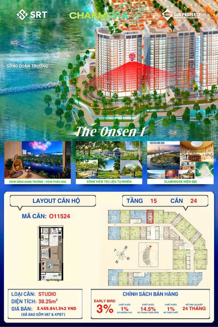 Căn hộ Charmora City Nam Nha Trang 38,25m² giá 3,378 tỷ - View Onsen tuyệt đẹp!