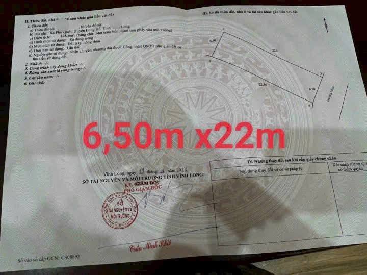 Đất nền Phú Quới, Long Hồ 148m² giá chỉ 500 triệu - Pháp lý rõ ràng, sẵn sàng xây dựng!