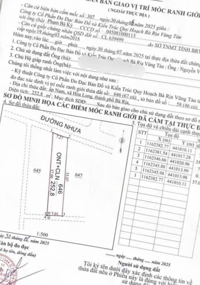 Đất nền Hòa Long Bà Rịa 252m² giá 2.45 tỷ - Đầu tư sinh lời tốt!