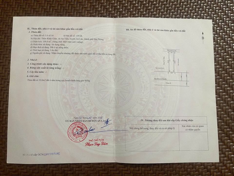 Đất nền mặt đường 301, xã Lê Lợi, huyện An Dương, 100m² - Sổ đỏ chính chủ, giá thỏa thuận!