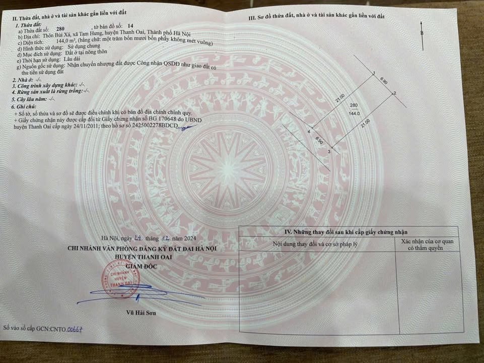 Đất nền thôn Bùi Xá, xã Tam Hưng 144m² giá 9.216 tỷ - Tiềm năng phát triển lớn!