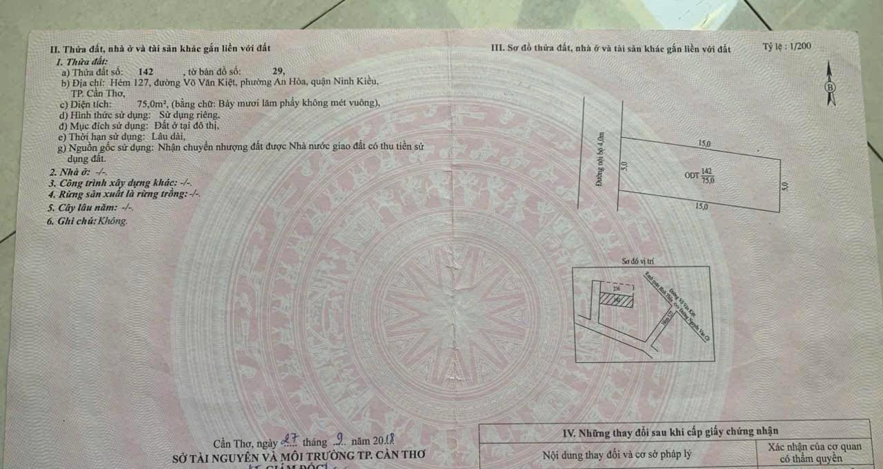 Đất thổ cư Hẻm 127 Võ Văn Kiệt, An Hòa, 75m² giá 1.8 tỷ - Sổ hồng chính chủ!