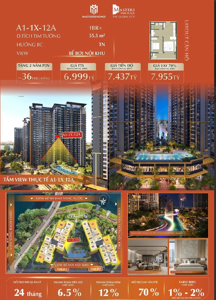 Căn hộ The Global City Quận 2 55m² giá thỏa thuận - View đẹp, giá hợp lý!