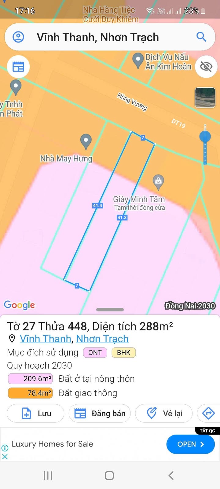 Đất mặt tiền Hùng Vương, xã Phước An, Nhơn Trạch, 288m² - Gần chợ và trường học!