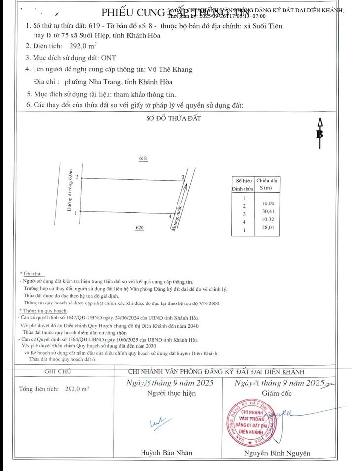 Đất nền Suối Hiệp, Diên Khánh 292m² giá 1.899 tỷ - Đường bê tông 7m, thích hợp xây nhà vườn!