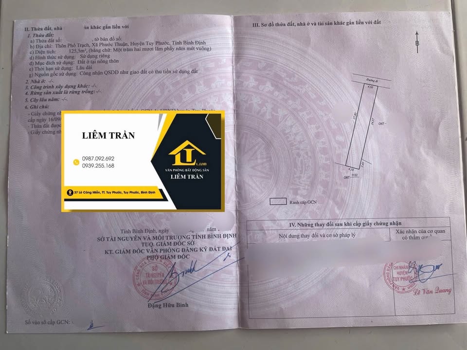 Đất thổ cư Phước Thuận Tuy Phước 125m² giá chỉ 7xx triệu - View ruộng thoáng mát!