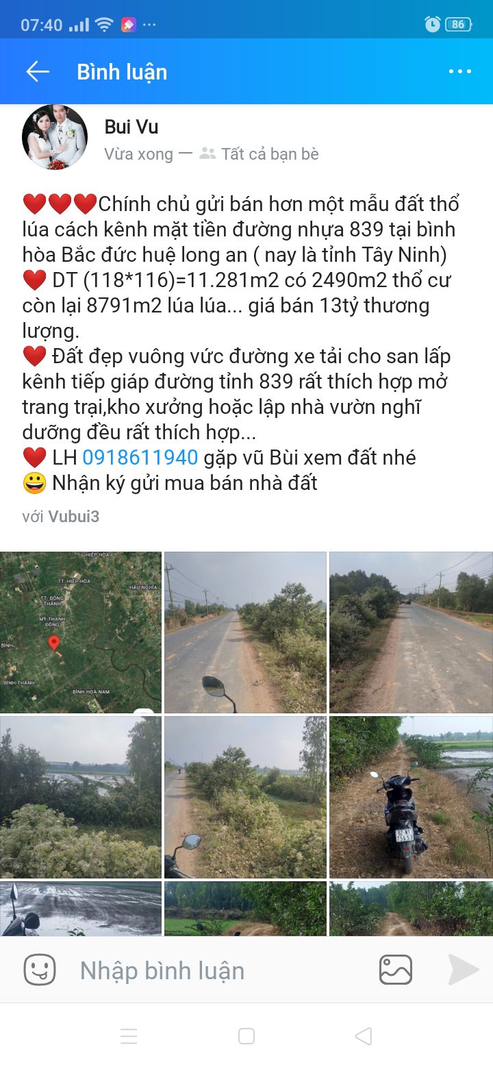 Đất Farm Bình Hòa Bắc, Đức Huệ 11.281m² giá 13 tỷ - Đầu tư tiềm năng sinh lời!