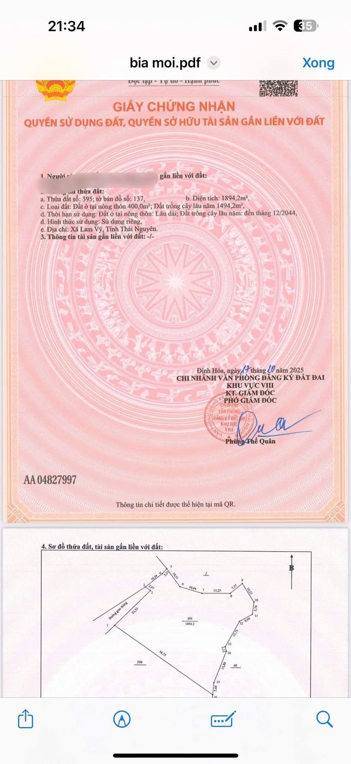 Đất thổ cư Định Hóa Thái Nguyên 1800m² giá 700 triệu - Đầu tư sinh lợi ngay!