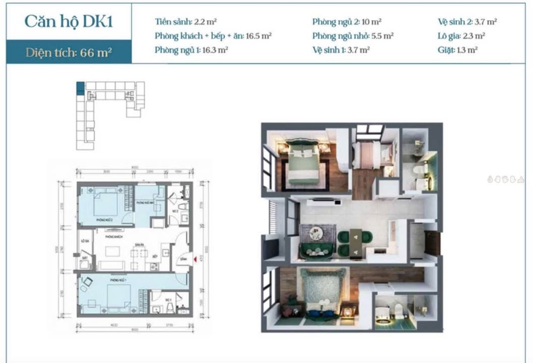 Căn hộ Chung cư Sentosa Sky Park Hải Phòng 66m² - Không gian sống hoàn hảo!