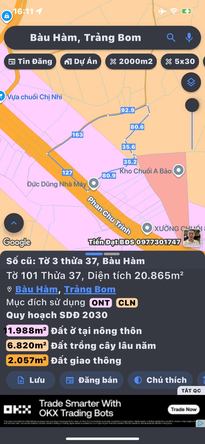 Đất nền 20.865m² tại xã Bàu Hàm, Trảng Bom - Giá 28 tỷ, mặt tiền đường lớn!