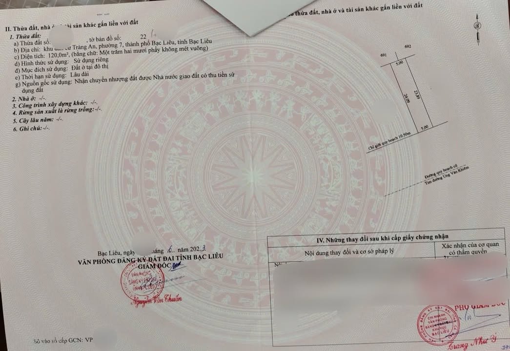 Đất thổ cư 120m² tại Khu dân cư Tràng An, Bạc Liêu - Giá 1.13 tỷ, đầu tư lý tưởng!