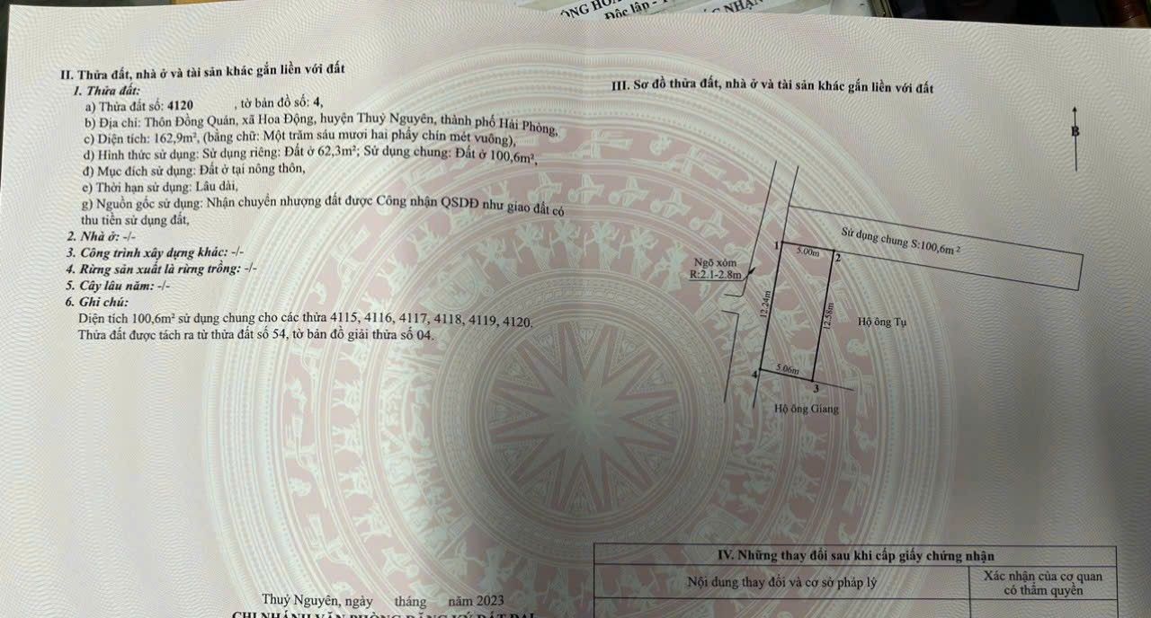 Đất nền Hoa Động - Thủy Nguyên 162m² giá 1.xxx - Cơ hội đầu tư hấp dẫn!