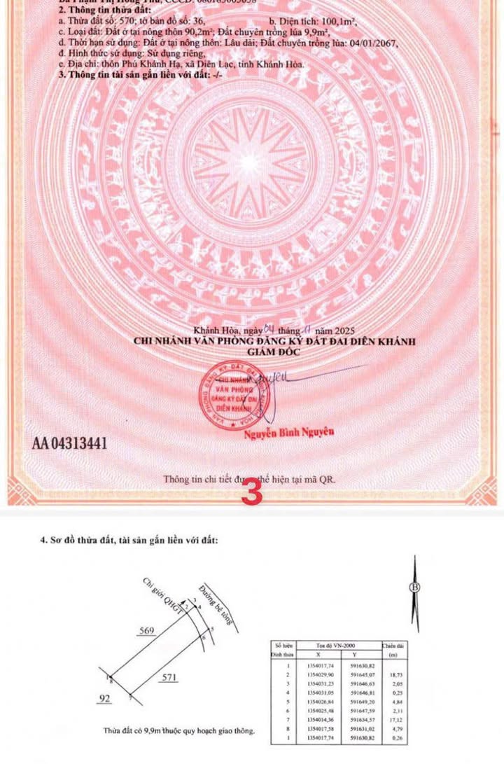 Đất thổ cư Diên Lạc, Diên Khánh 74m² giá 1.03 tỷ - Tiềm năng đầu tư lớn!