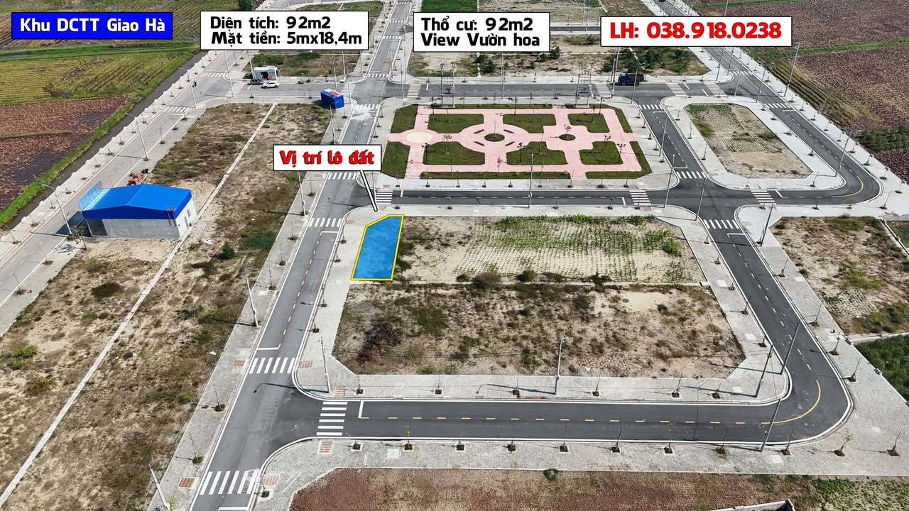 Đất nền Giao Hà, Giao Thủy 92m² giá thỏa thuận - Lô góc view vườn hoa đẹp!