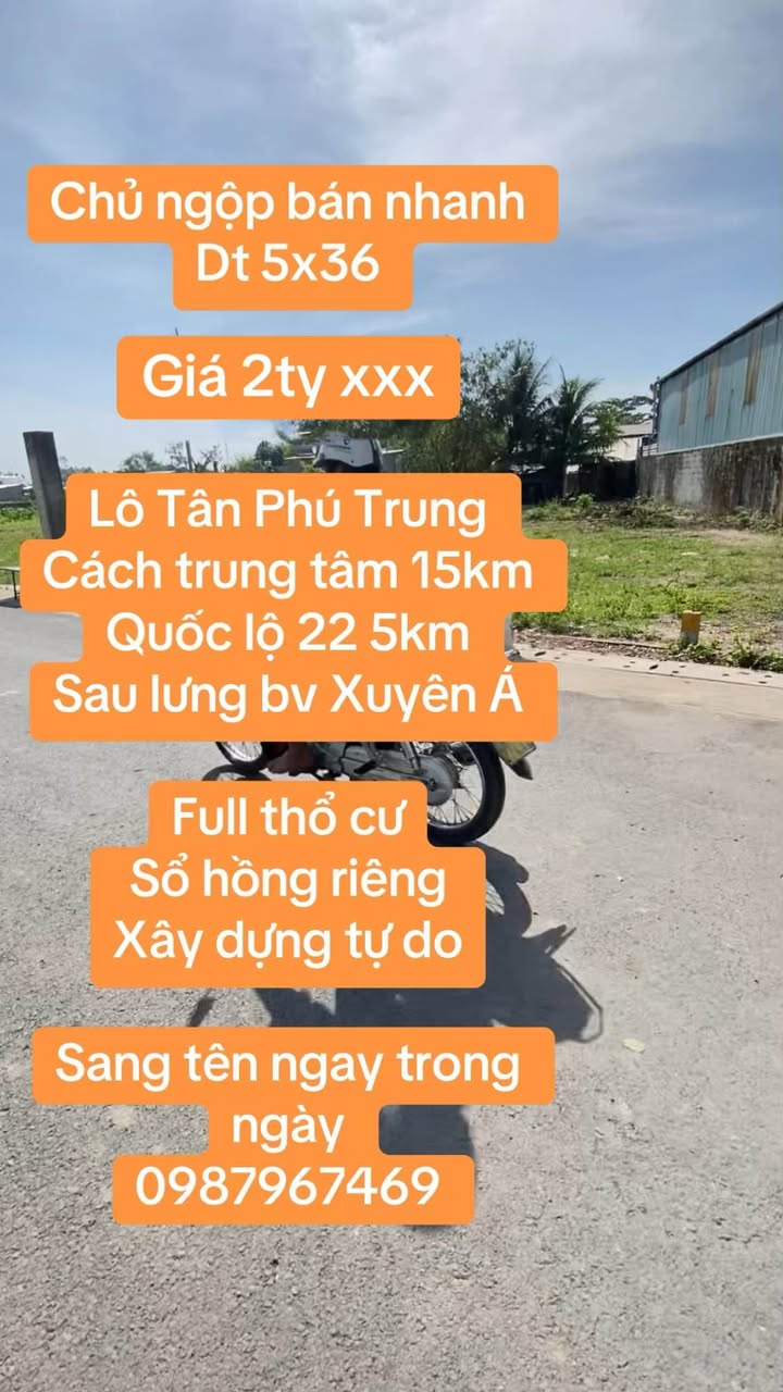 Bán lô đất mặt tiền Hồ Văn Tắng, Tân Phú Trung, Củ Chi 180m² - Sổ hồng riêng, xây dựng tự do!