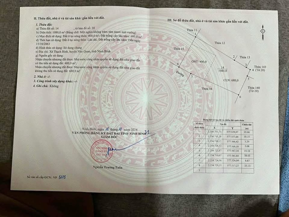 Đất thổ cư Thạch Bình Nho Quan 1000m² chỉ từ 1 tỷ - Cơ hội đầu tư không thể bỏ lỡ!