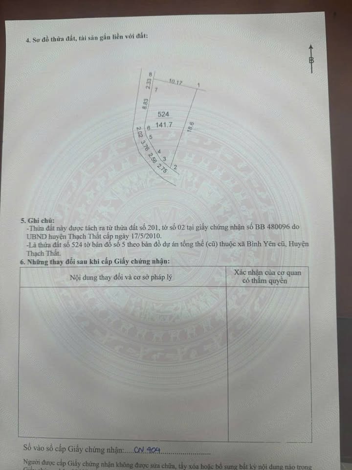 Đất nền Bình Yên Thạch Thất 141.7m² giá 2.834 tỷ - Ô tô vào tận nơi!