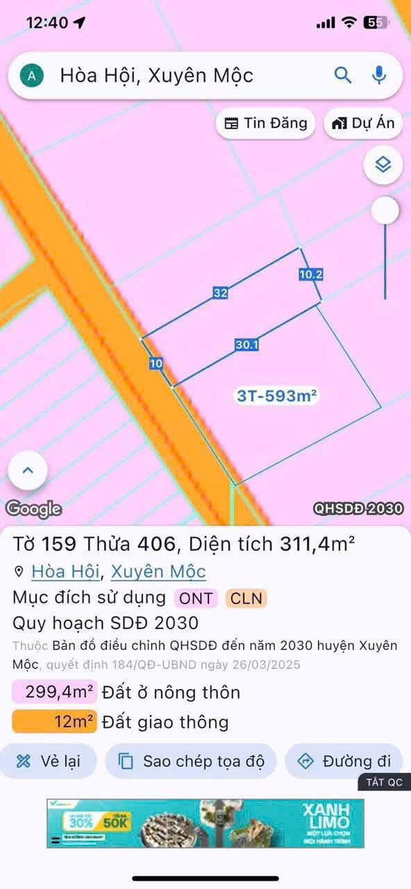 Đất nền Xuyên Mộc Bà Rịa - Vũng Tàu 320m² giá 1 tỷ - Dân cư đông đúc, vị trí đẹp!