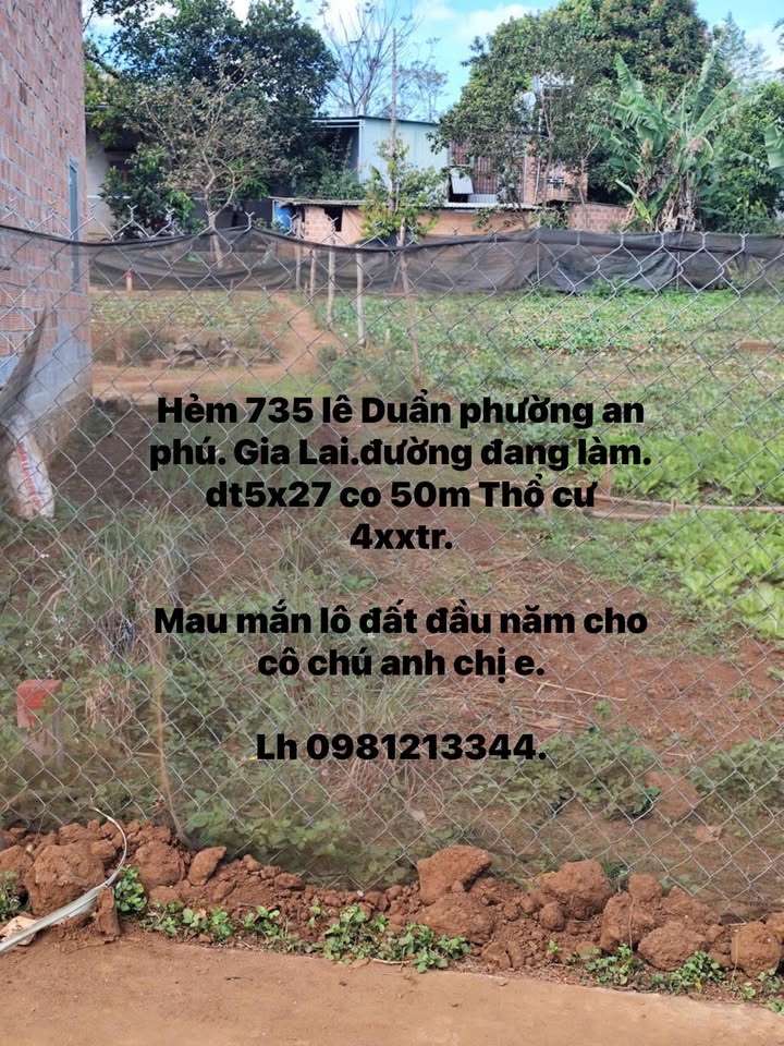 Đất nền Hẻm 735 Lê Duẩn, An Phú, Pleiku 135m² giá 400 triệu - Cơ hội đầu tư tuyệt vời!