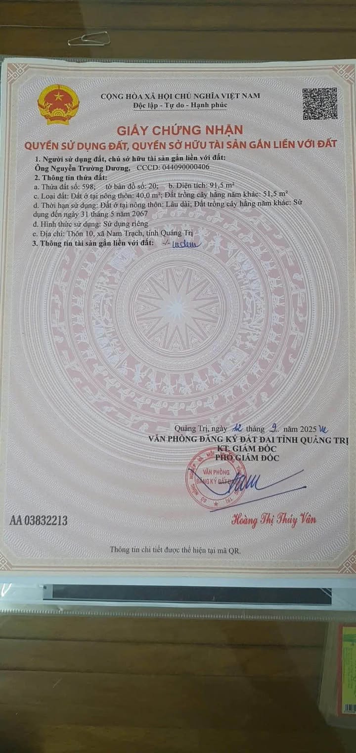 Đất thổ cư Thôn 10, Lý Trạch 91.5m² giá 350 triệu - Sổ đỏ chính chủ!