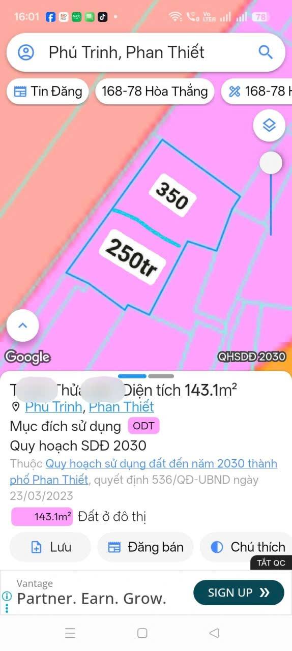 Đất nền Phan Thiết 46m² giá 250 triệu - Cơ hội đầu tư hấp dẫn!