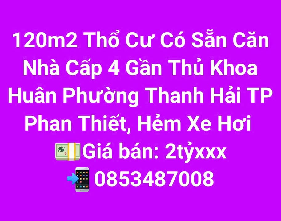 Nhà cấp 4 đường Thủ Khoa Huân, phường Thanh Hải, 120m² giá 2 tỷ - Hẻm xe hơi, tiện lợi!
