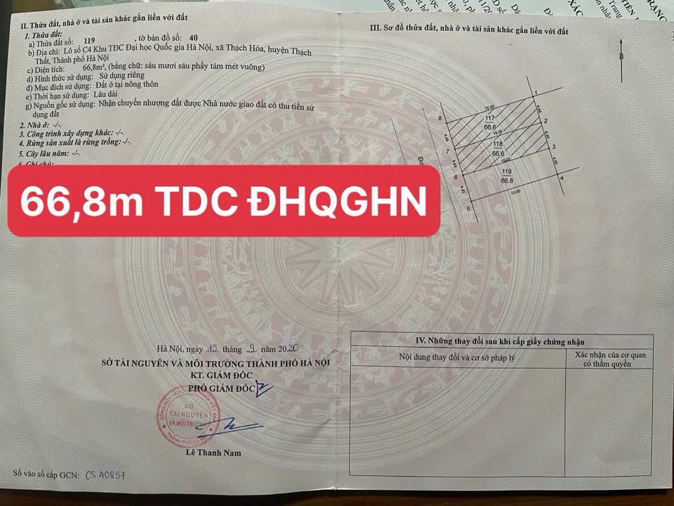 Đất nền Thạch Hòa Thạch Thất 66m² giá thỏa thuận - Vị trí vàng gần ĐHQGHN!