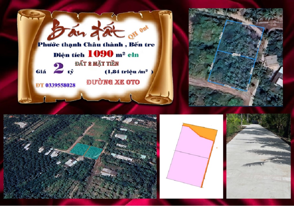Đất Phước Thạnh, Châu Thành, Bến Tre 1090m² giá 2 tỷ - Cơ hội đầu tư tuyệt vời!
