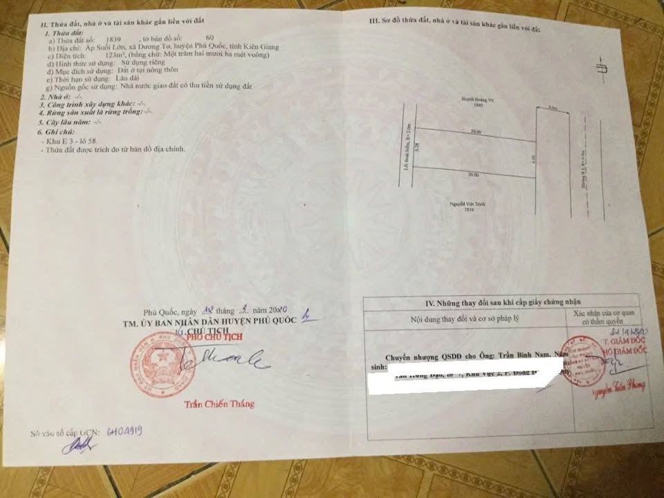 Đất nền TDC Suối Lớn Phú Quốc 123m² giá 2 tỷ - Sổ hồng riêng, pháp lý rõ ràng!