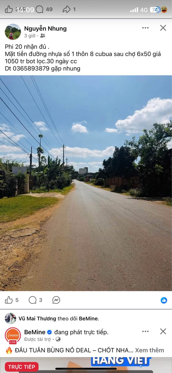 Đất thổ cư 300m² mặt tiền đường nhựa 1 thôn 8, Buôn Ma Thuột - Giá chỉ 1.05 tỷ!