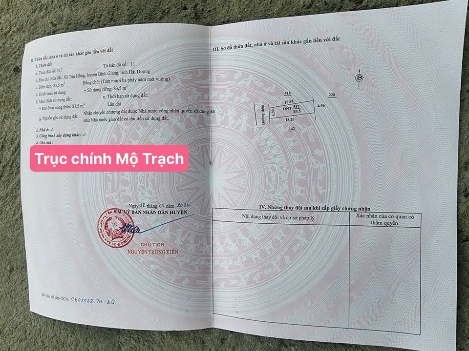 Đất nền Tân Hồng, Bình Giang 83m² giá 1.2 tỷ - Đầu tư an tâm ngay!