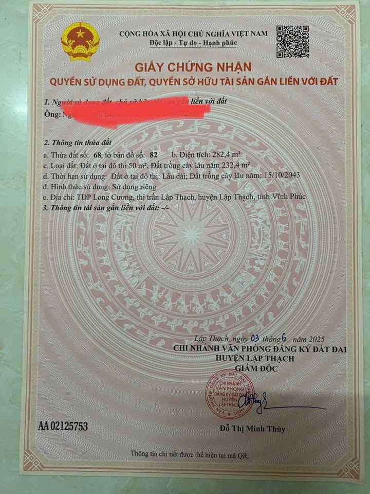 Lô đất Long Cương Lập Thạch 280m² giá 1.3 tỷ - Đầu tư sinh lời ngay!