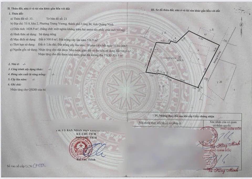 Đất thổ cư Uông Bí 500m² giá chỉ 5 tỷ - Sổ đỏ chính chủ!