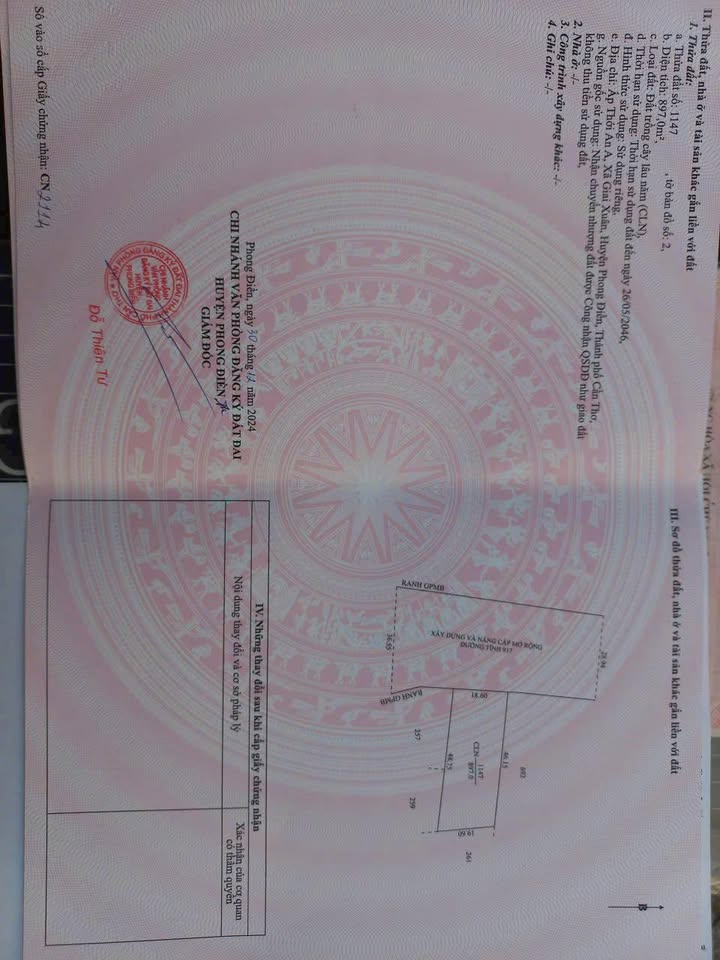 Đất nền 897m² mặt tiền tỉnh lộ 917, Phong Điền, Cần Thơ - Tiềm năng sinh lời cao!