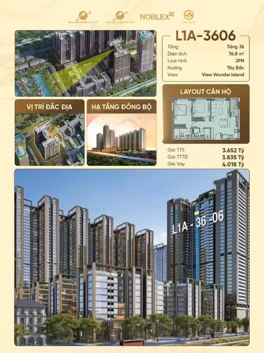 Căn hộ 2PN Legend 1, Sunshine Legend City 76.8m² giá 3.9 tỷ - Tiềm năng sinh lời vượt trội!
