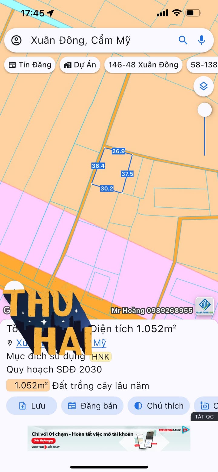 Đất nền 2 mặt tiền xã Xuân Đông 1052m² - Đầu tư sinh lời cao!