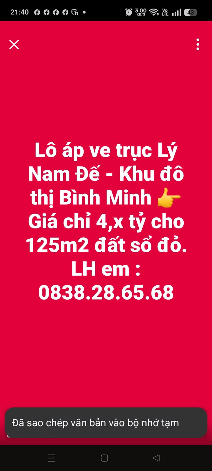 Đất nền Khu đô thị Bình Minh - Lý Nam Đế 125m² giá 4 tỷ - Sổ đỏ chính chủ!