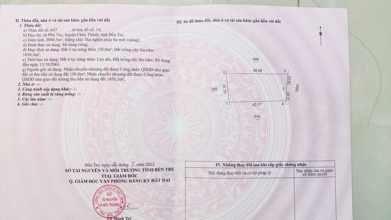 Đất nền Phú Túc Châu Thành 2000m² giá 5.5 tỷ - Tiềm năng phát triển mạnh mẽ!