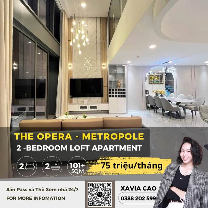Căn hộ The Opera Thủ Đức 101m² giá 75 triệu - Sân vườn riêng, đầy đủ nội thất!