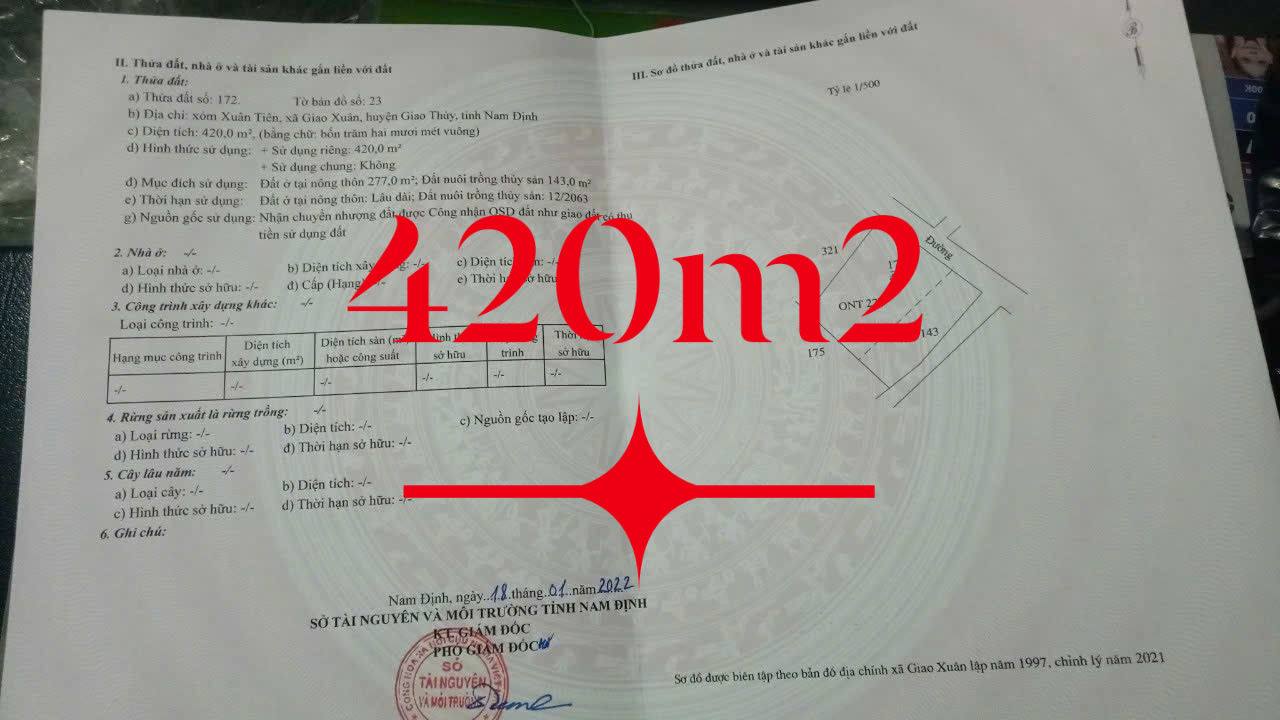 Đất Giao Xuân 420m² giá đầu tư - Cơ hội sinh lời hấp dẫn!