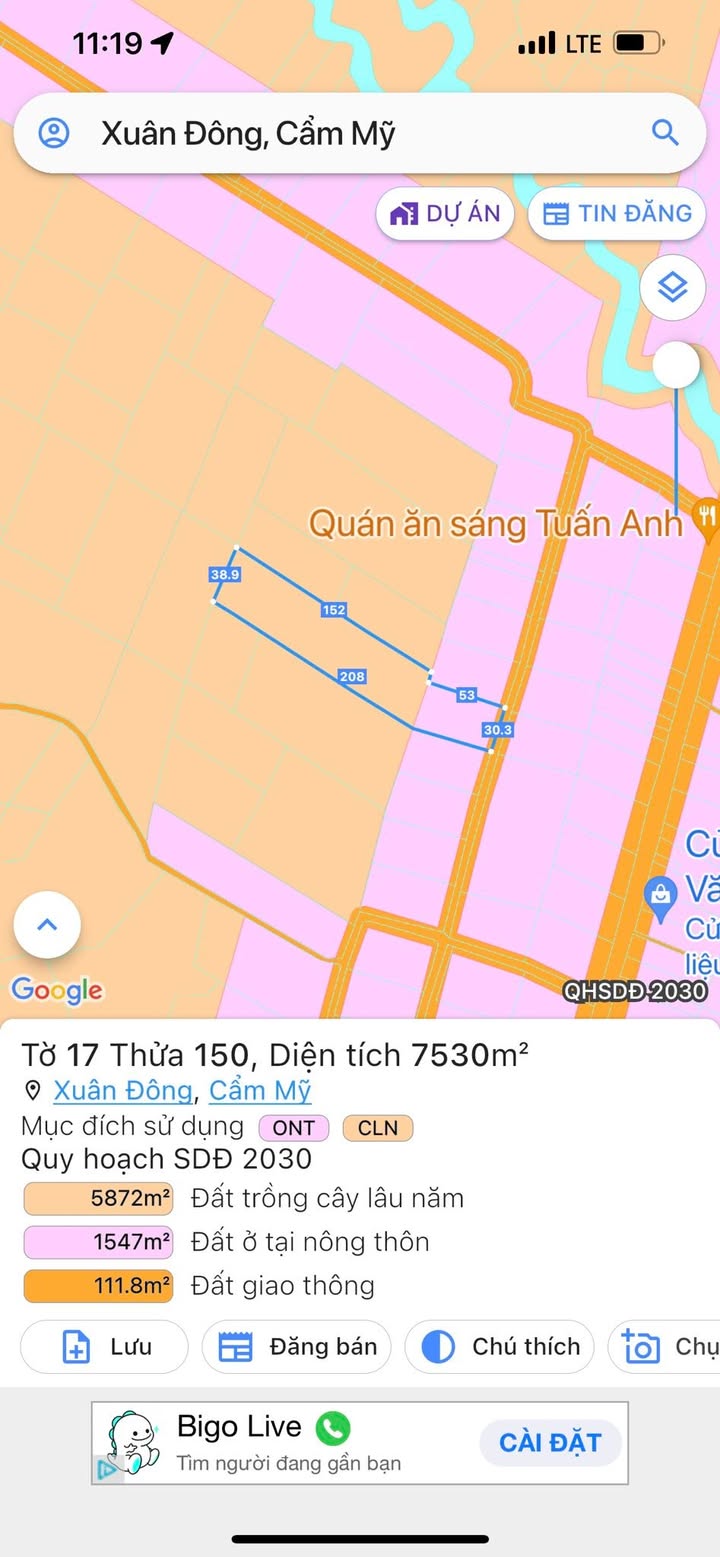 Đất thổ cư 7500m² tại Ấp Thoại Hương, Xã Xuân Đông, giá 3.885 tỷ - Cơ hội đầu tư hấp dẫn!