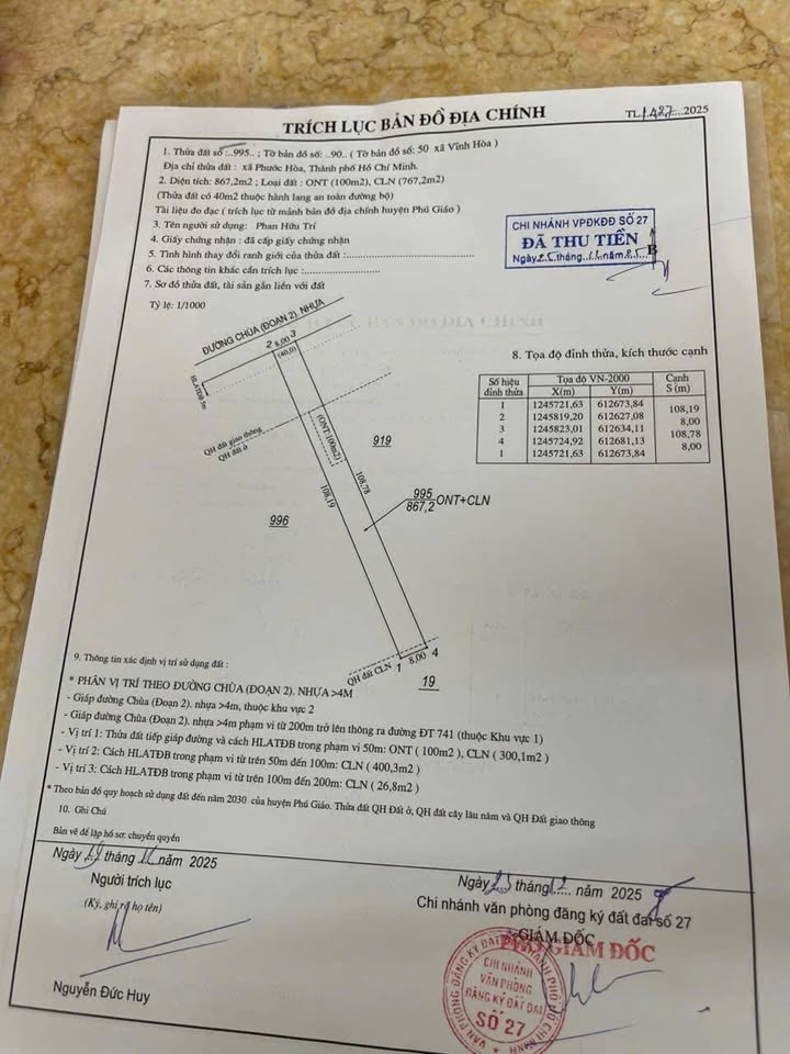 Đất nền Vĩnh Hòa, Phú Giáo 880m² giá 1.6 tỷ - Đầu tư lý tưởng gần KCN VSIP 4!